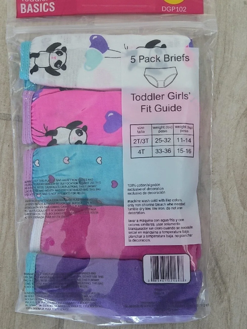 adidas Toddler Girls Briefs 5-Pack - White, Pink, Blue, Purple